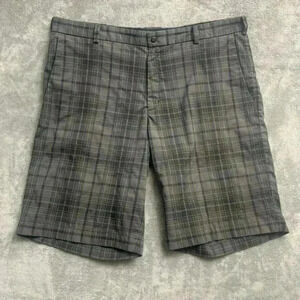 Nike Shorts Mens Size 40 Golf Tour Performance Dri-Fit Plaid Gray Black Golf 12”